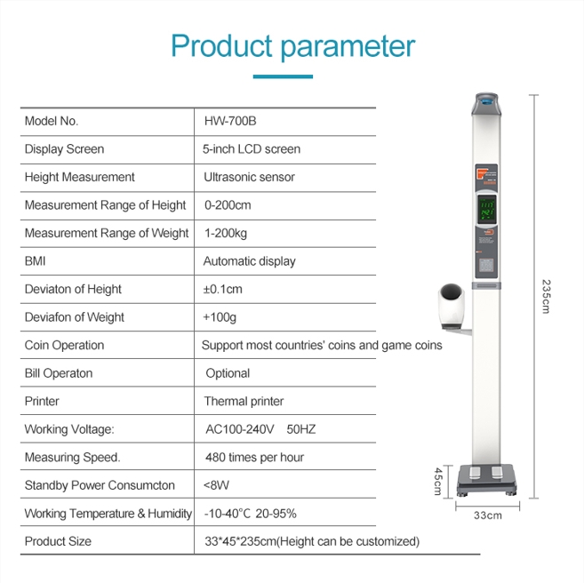 HW-700B ultrasonic height weight blood pressure measuring instrument