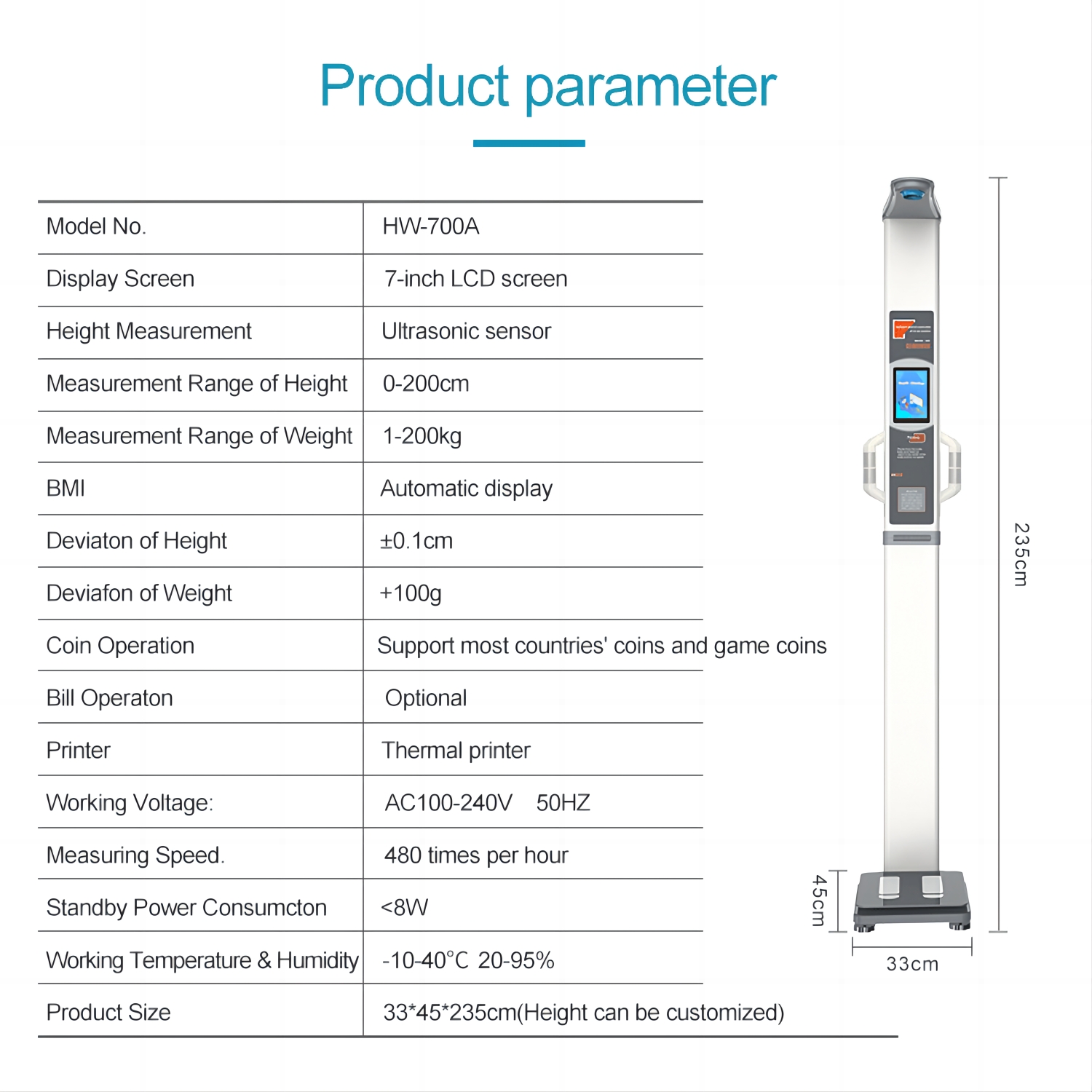 HW-700A Height Weight Fat Scale